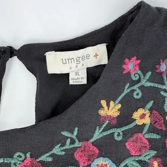 Boho Embroidered Babydoll Dress Black Cottagecore Flowy Fairy Style S - Picture 9 of 16